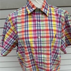 Ralph Lauren Button Down Mens Plaid Short Sleeve Shirt Classic Fit